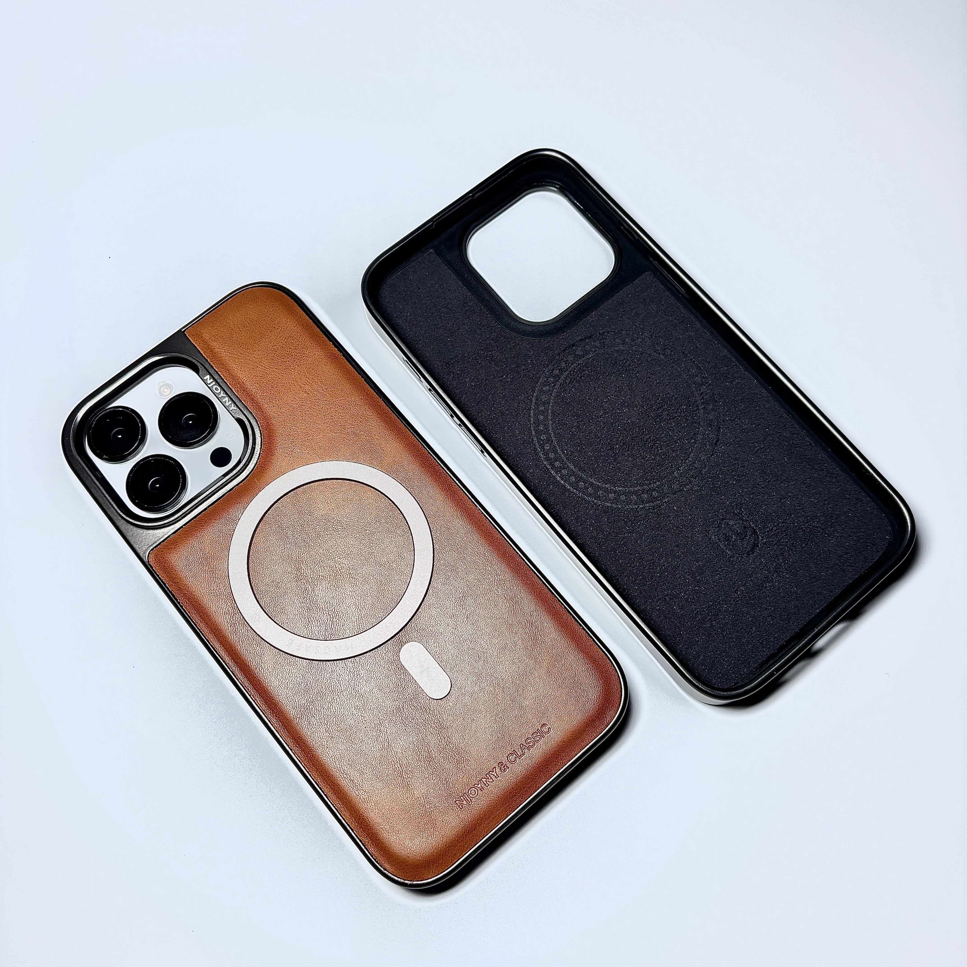 Protective Apple iPhone Back Cover - Leather & Metal MagSafe iPhone Case - Style 11