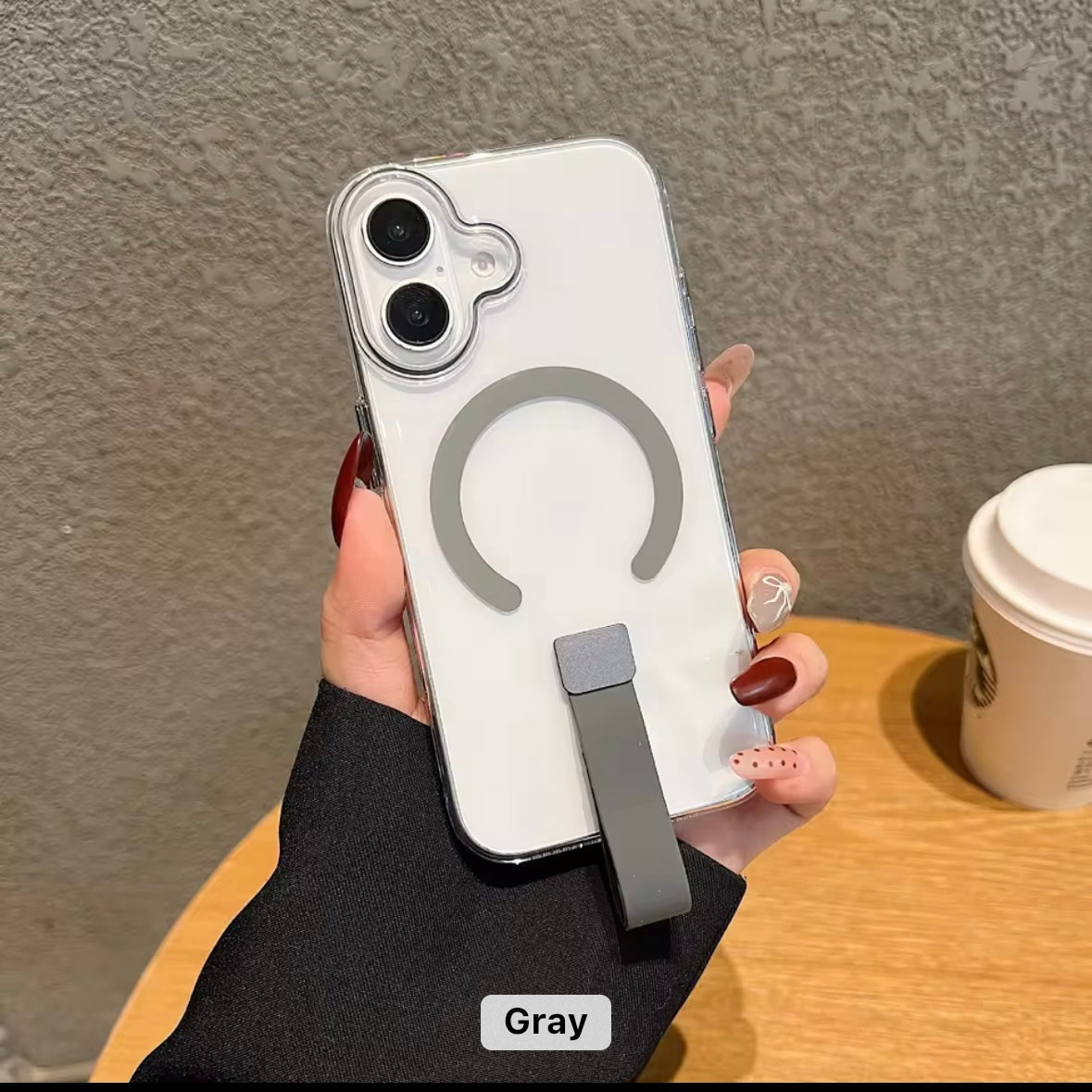 Protective Apple iPhone Back Cover - Transparent MagSafe iPhone Case with Holder - Style 4