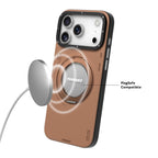 Protective Apple iPhone Back Cover - YOUNGKIT Rotating Magsafe Stand Shockproof TPU + PU Leather Phone Back Cover for iPhone 17 Pro - TAN BROWN - Style 4
