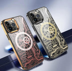 Protective Apple iPhone Back Cover - Mechanical Gear Gold Plated Magnetic Case | 3D Magnetic TPU | Back Cover Compatible for iPhone - Style 2