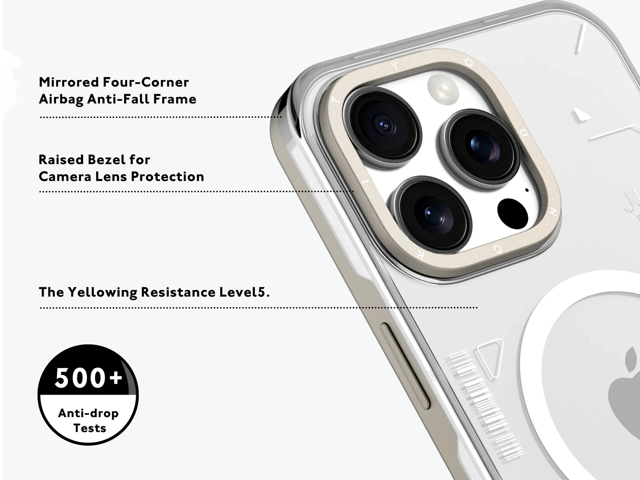 Protective Apple iPhone Back Cover - YOUNGKIT Crystal Anti Yellowing Transparent Case with Thin Metal Front Bumper Case for iPhone 16 Pro (Transparent + Natural Titanium) - Style 7