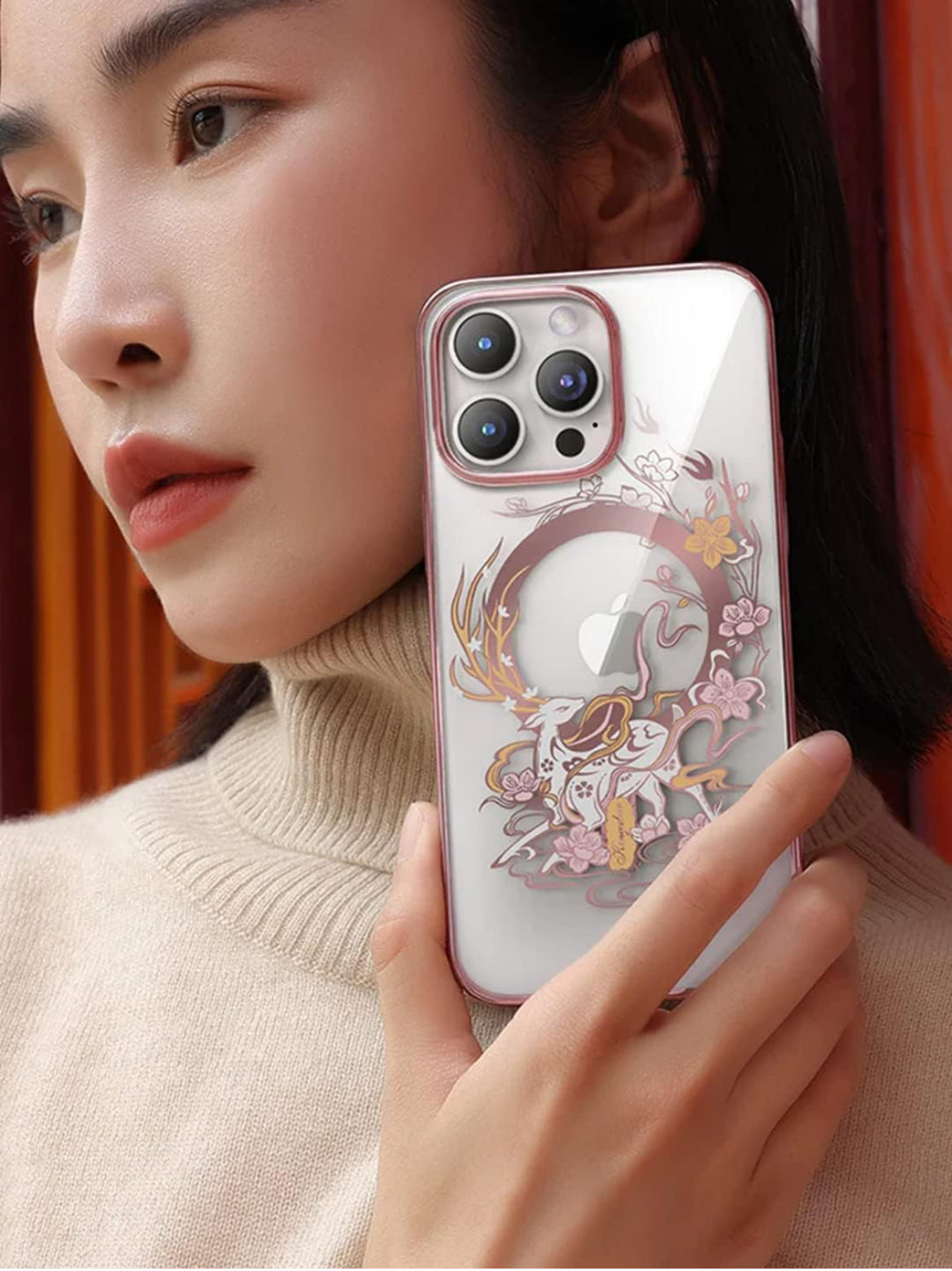 Dragon Printed Phone Case Compatible for iPhone 14 Pro Max (Rose Gold)