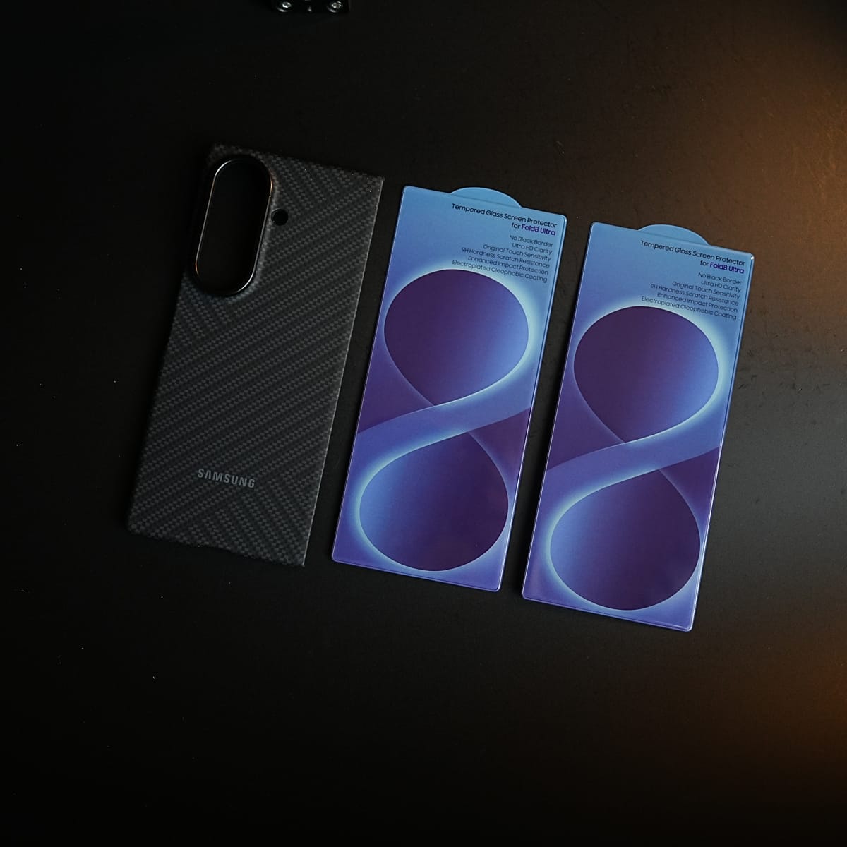 Carbon Fiber Texture Case for Samsung Galaxy Z Fold 8 Ultra | Magnetic Ring + 2 Ultra HD Tempered Glass