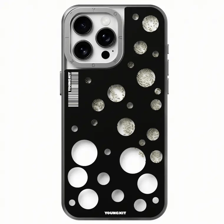 YOUNGKIT Polka Dots Quicksand Magsafe Case for iPhone 15 Pro Max (BLACK)