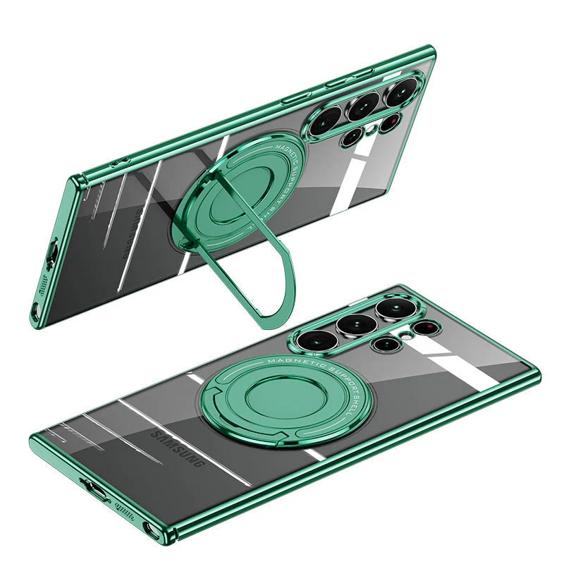 Samsung Galaxy S24 Ultra Invisible Magnetic Stand Anti Yellowing Electroplating Case - Green Mobile Case by CoverMeUp - Style 2