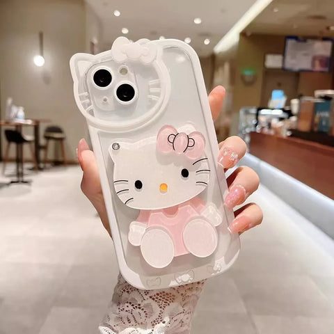 Cute Cat Shockproof Silicone Cover With Mirror for Iphone