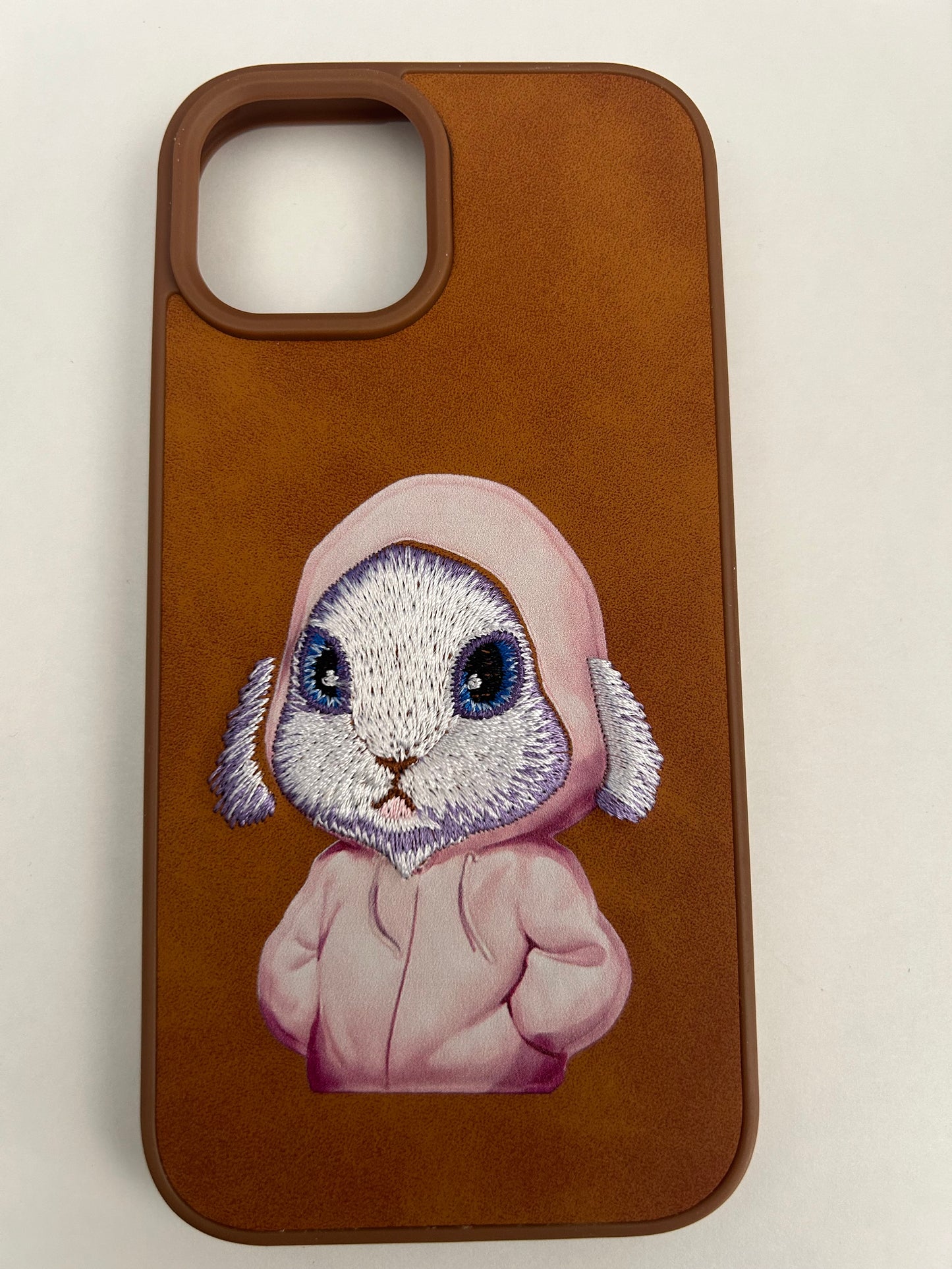 3D Embroidery Leather Back Case Compatible With iPhone Rabbit Cartoon Character