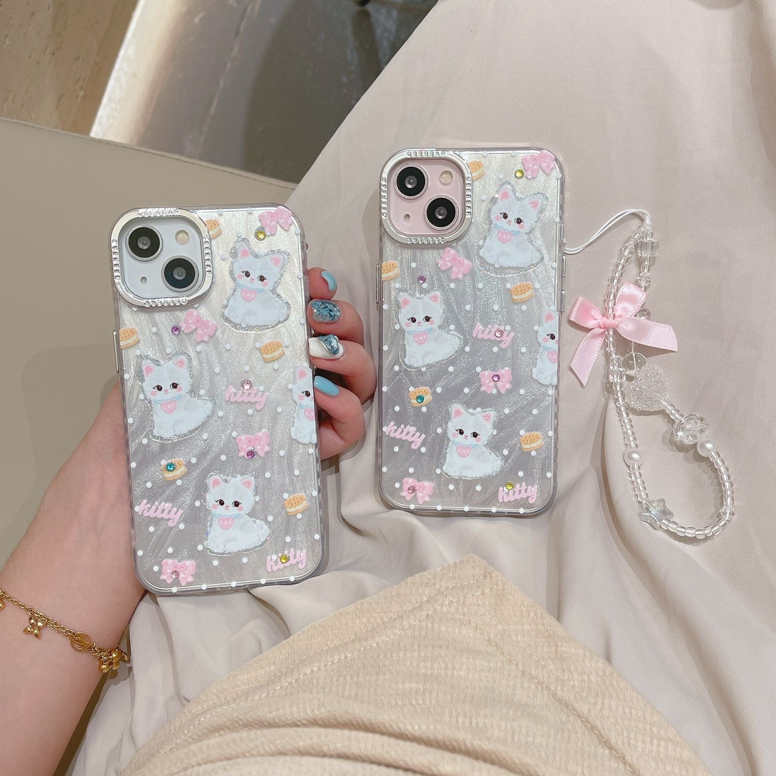 Cute Cat Kitten Case for iPhone with Metal Ring Protection