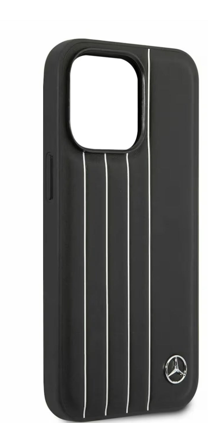 Urban Stripe Protective Black Leather Case for iPhone with metallic luxury car logo Season Made