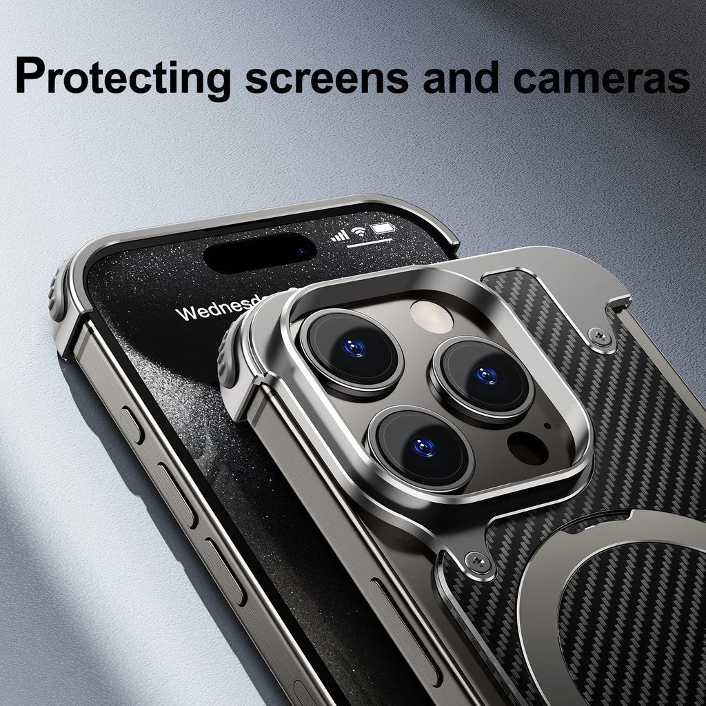 Frameless Carbon Fiber Ultra-Thin & Military Grade Drop Protection iPhone Case with Kevlar & Magnetic Kickstand