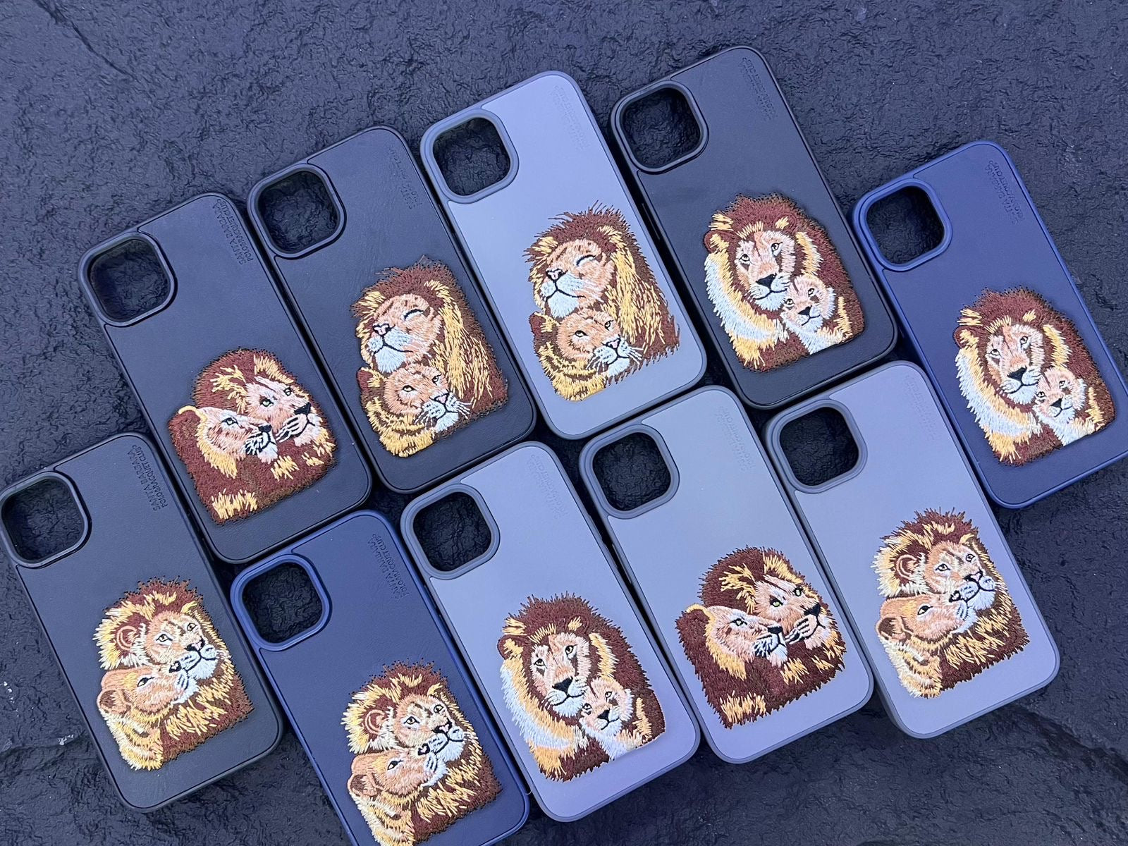 Embroidered Lion Series Leather  Back Case Compatible with iPhone