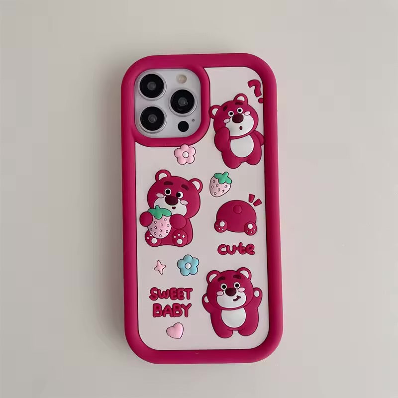 Cute Cartoon 3D Character Design Girly Cases for Girls Boys Women Teens Fun Cool Funny Silicone Soft Shockproof Cover for iPhone, Maroon