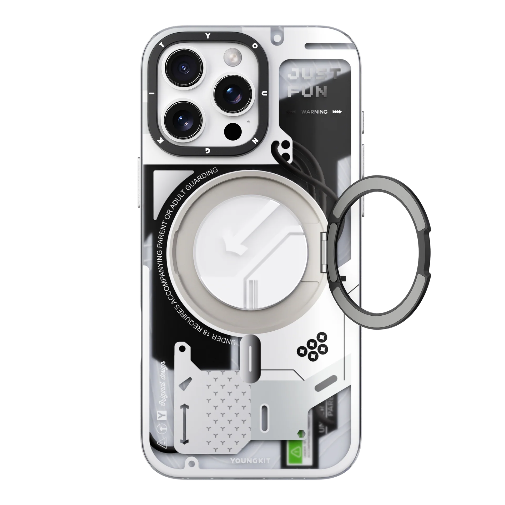 YOUNGKIT Cyberpunk 360° Rotation Ring Stand Case for iPhone 16