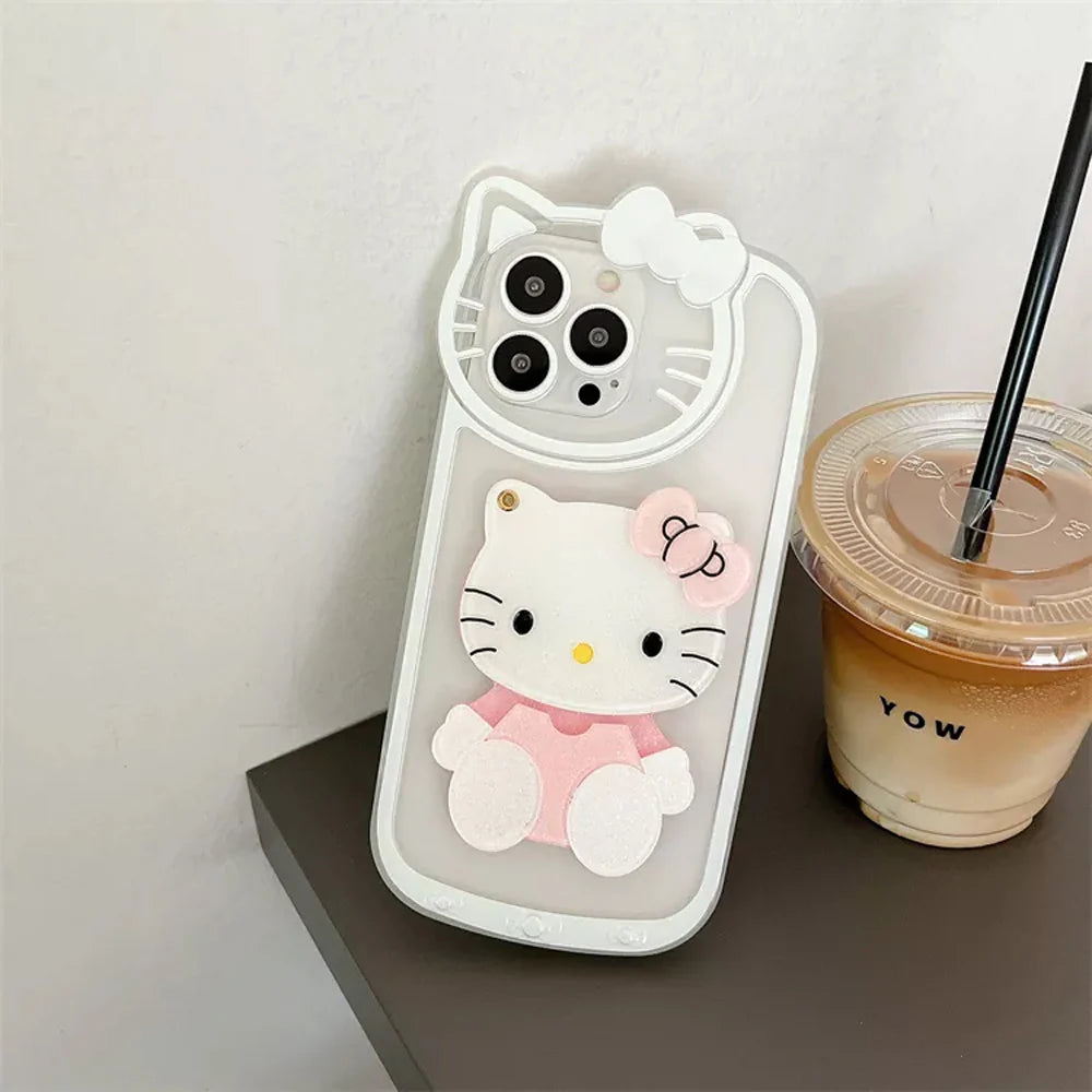 Cute Cat Shockproof Silicone Cover With Mirror for Iphone