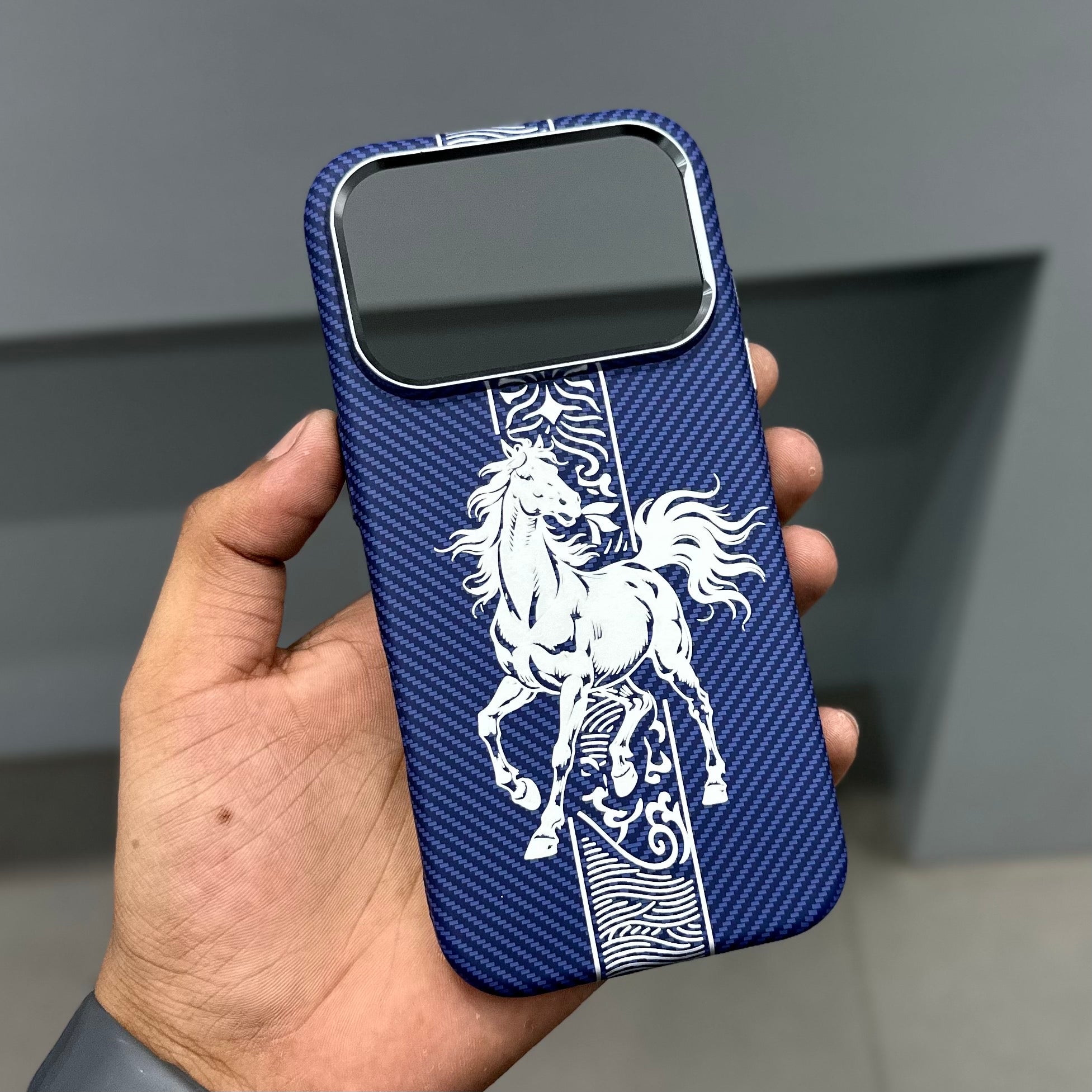HORSE CARBON MAGSAFE CASE-BLUE-SILVER ( No. 3732 )