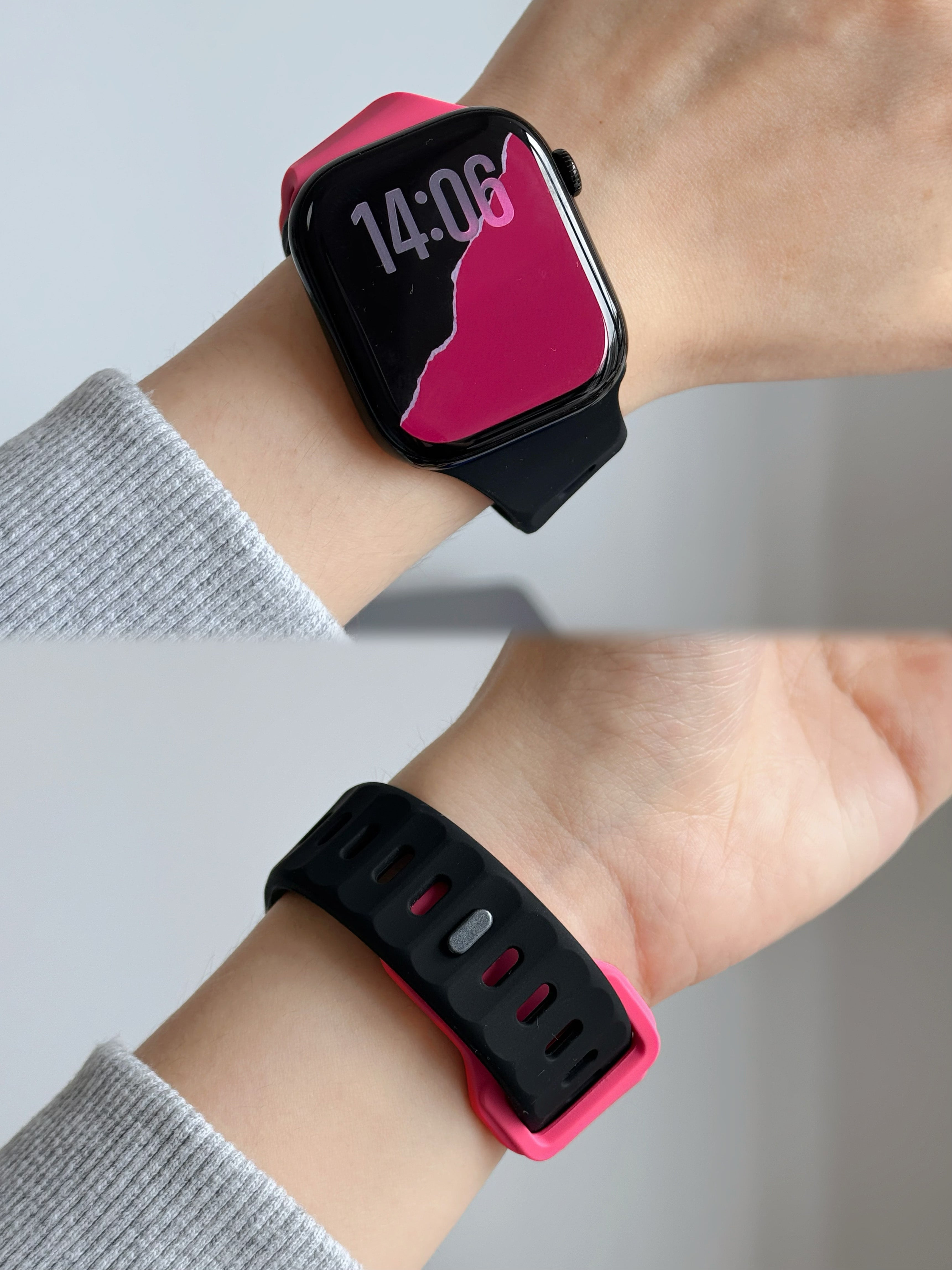 New Style Dual Colour Silicon Watch Band 38/40/41/42 mm (Black/Pink)
