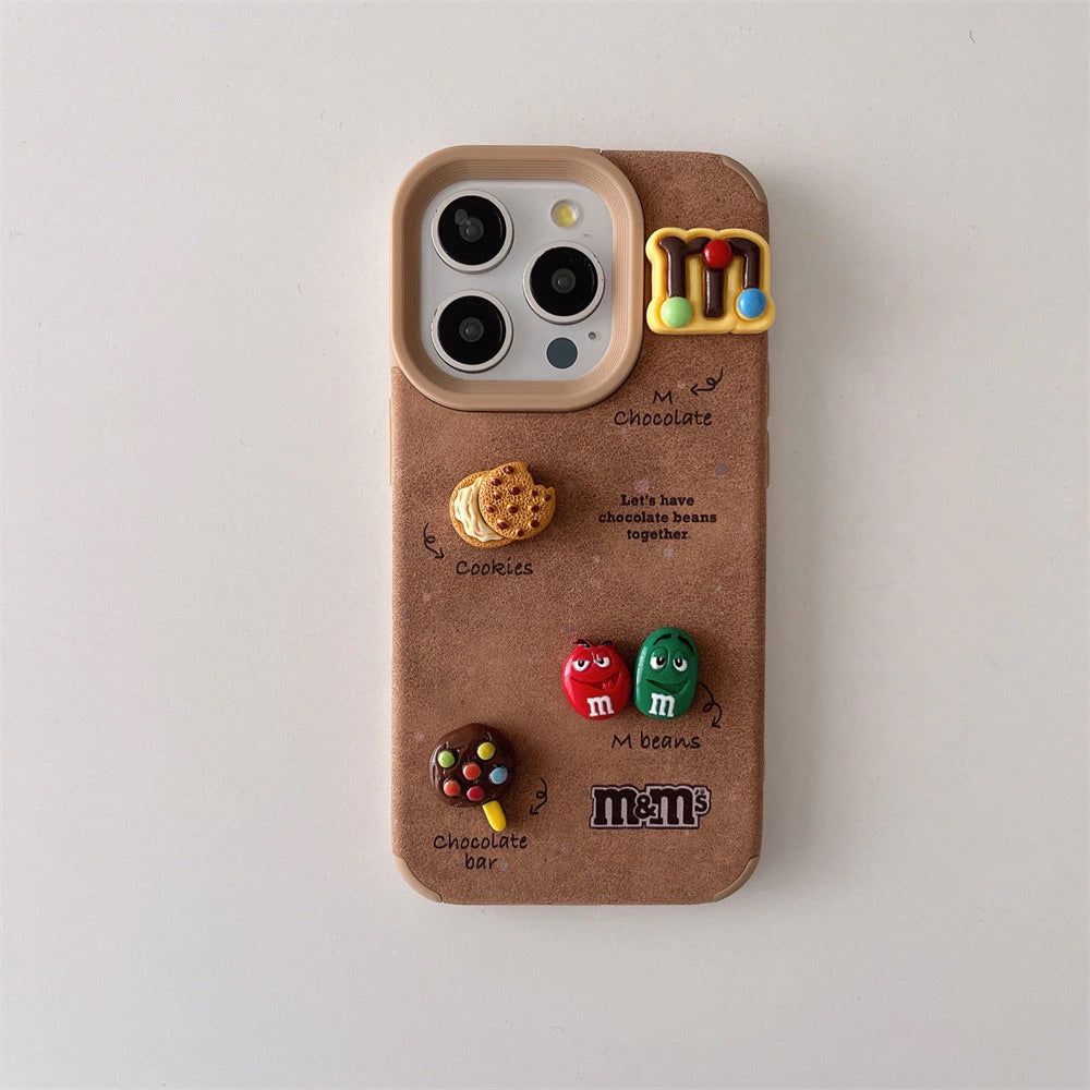 Luxury Leather 3D Cute Cartoon M&M Soft Phone Case for iPhone