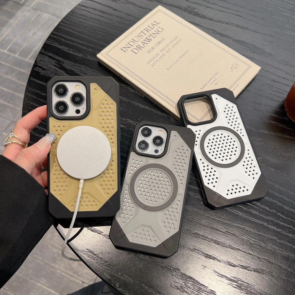 Protective Apple iPhone Back Cover - Heat Dissipation Hole Cooling Down Magsafe Phone Case for iPhone - Style 3