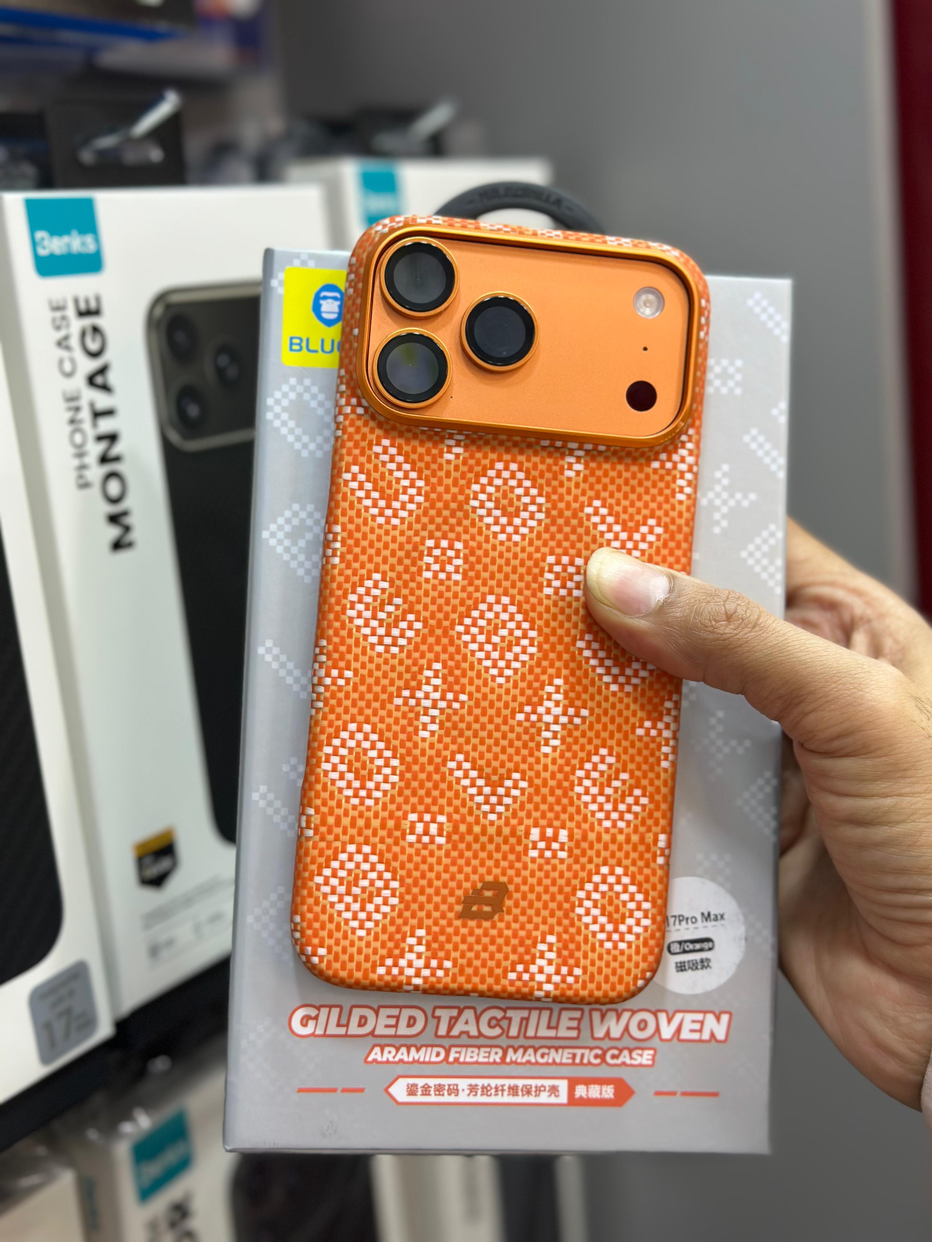 Blue golden tactile woven aramid fiber magnetic case for iPhone 17 Series