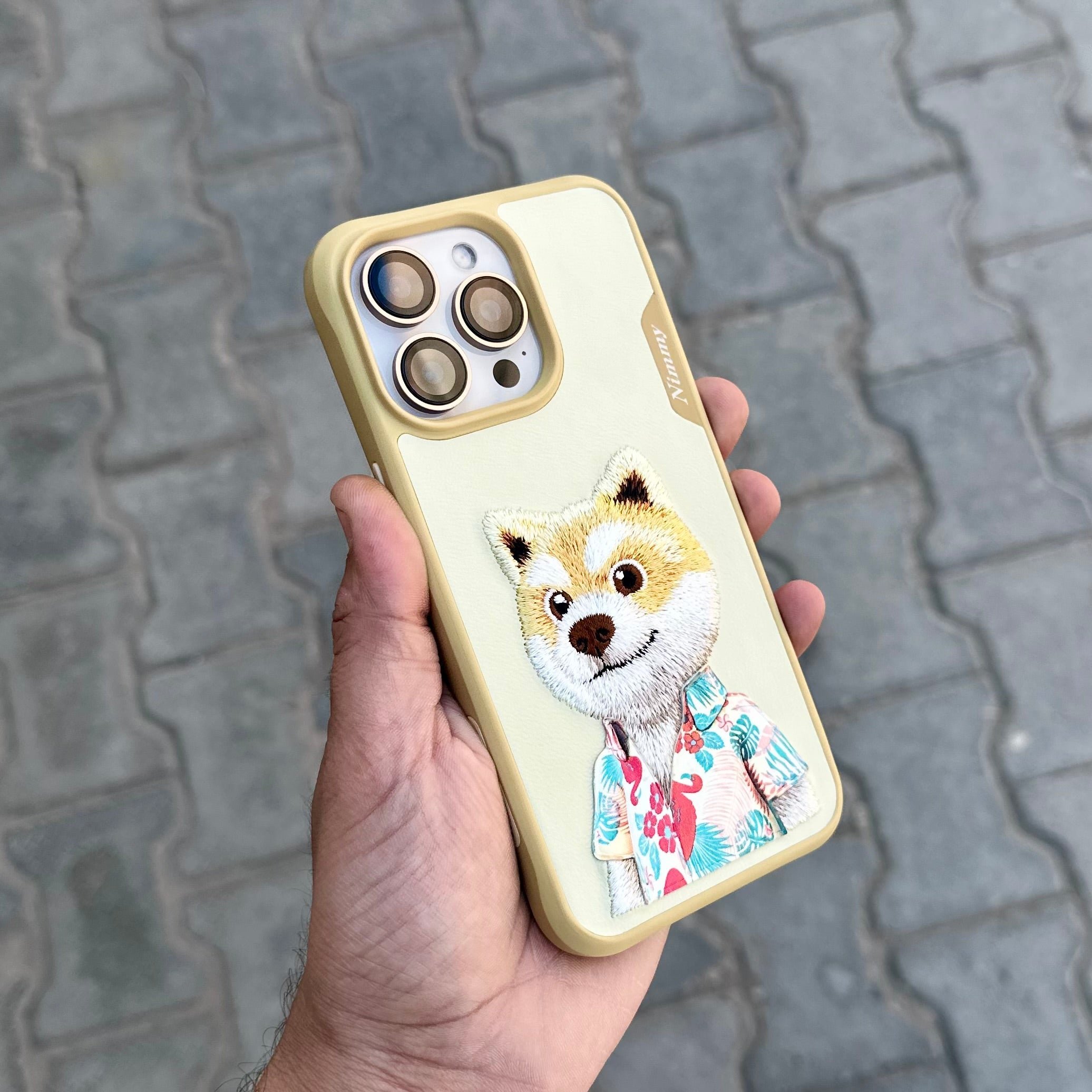Nimmy Premium Embroidered Leather Case - Nimmy Cool Dog Case-Yellow ( No. 1324 ) - Style 2