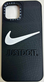 Protective Apple iPhone Back Cover - 3D Silicon Embossed Branded Shoes Logo Design for iPhone series Black with white logo - Style 2