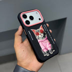 Nimmy Premium Embroidered Leather Case - NIMMY CAT CHAIN CASE- BLACK PINK ( No. 2539 ) - Style 2