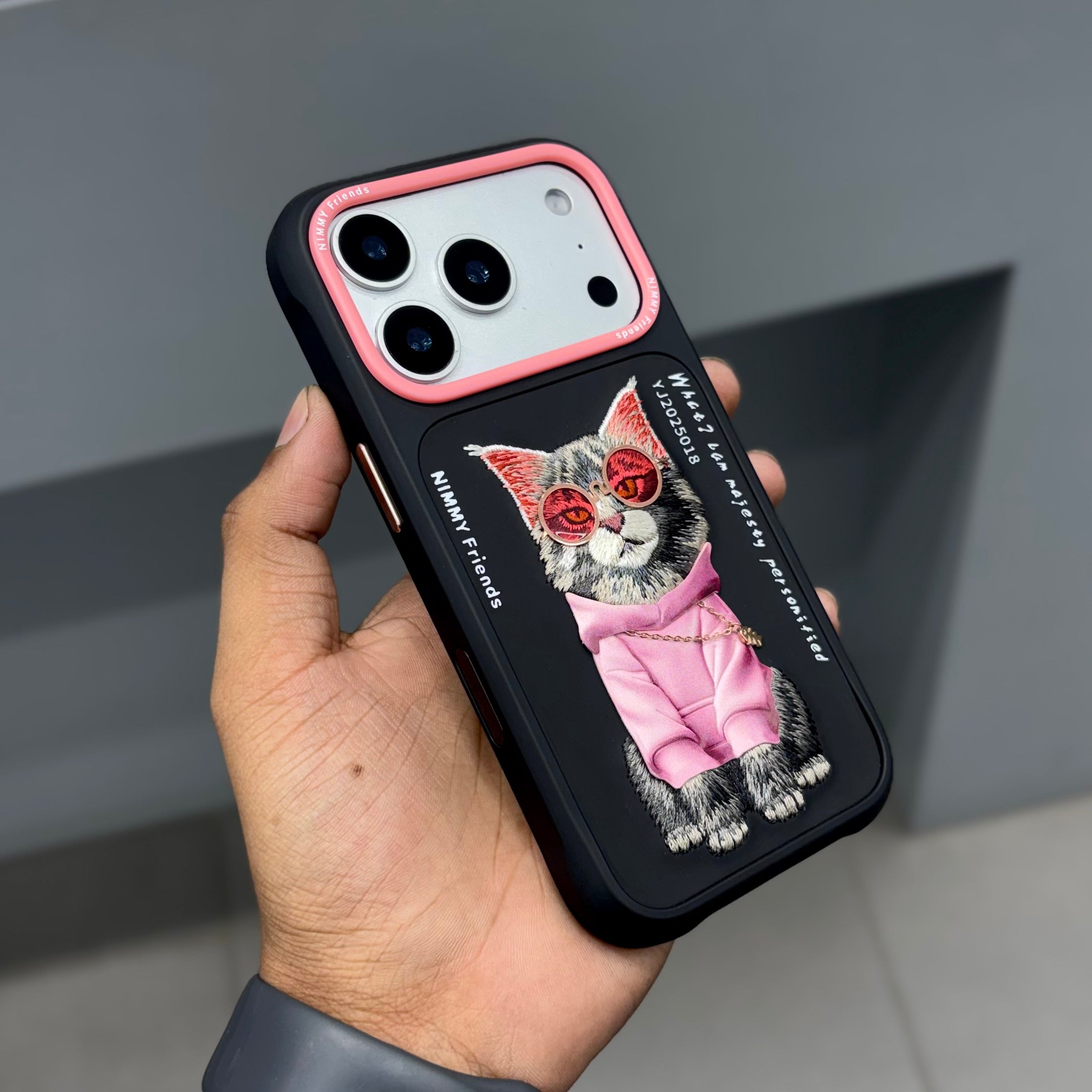 Nimmy Premium Embroidered Leather Case - NIMMY CAT CHAIN CASE- BLACK PINK ( No. 2539 ) - Style 2