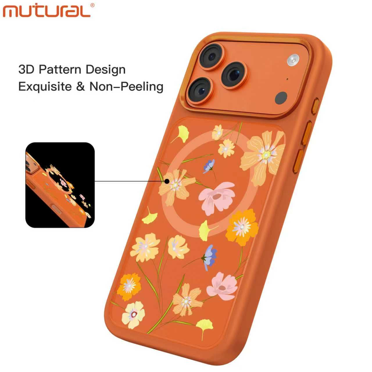 Silicon Protective Magsafe Floral Design Case for iPhone 17 Pro (Orange)