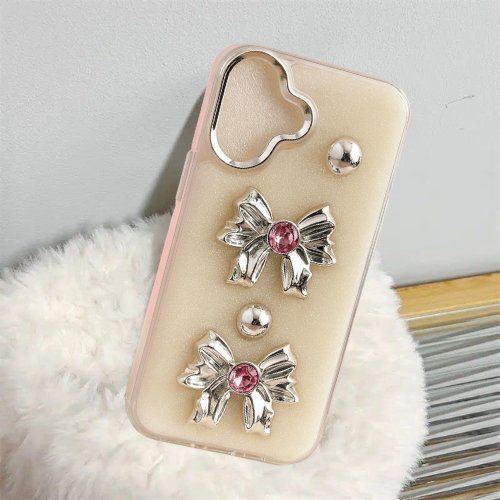Elegant Bow Accent TPU iPhone Case with Pearl Gloss Finish & Metal Ring Protection