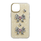 Protective Apple iPhone Back Cover - Elegant Bow Accent TPU iPhone Case with Pearl Gloss Finish & Metal Ring Protection - Style 5