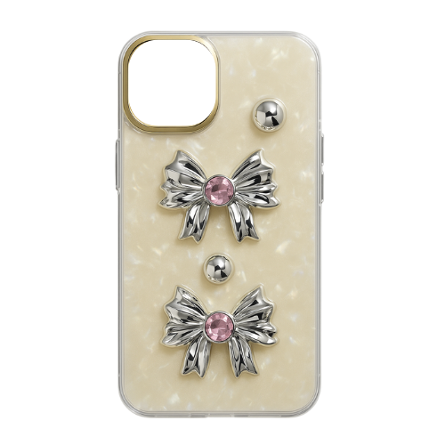 Elegant Bow Accent TPU iPhone Case with Pearl Gloss Finish & Metal Ring Protection