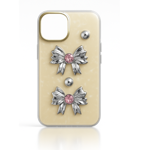 Elegant Bow Accent TPU iPhone Case with Pearl Gloss Finish & Metal Ring Protection