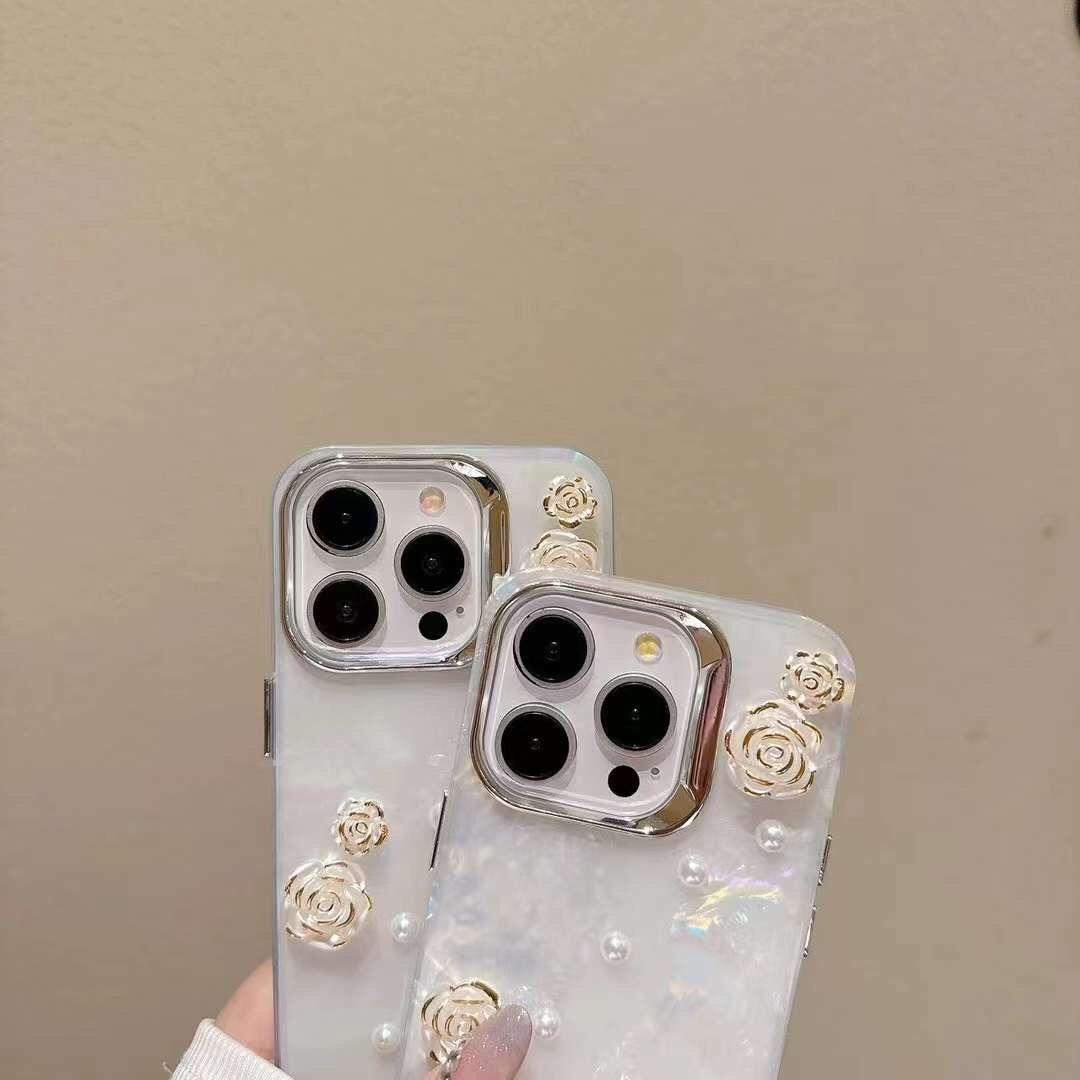 Elegant Pearl & Rose Flower Phone Case – Soft TPU Protective Cover