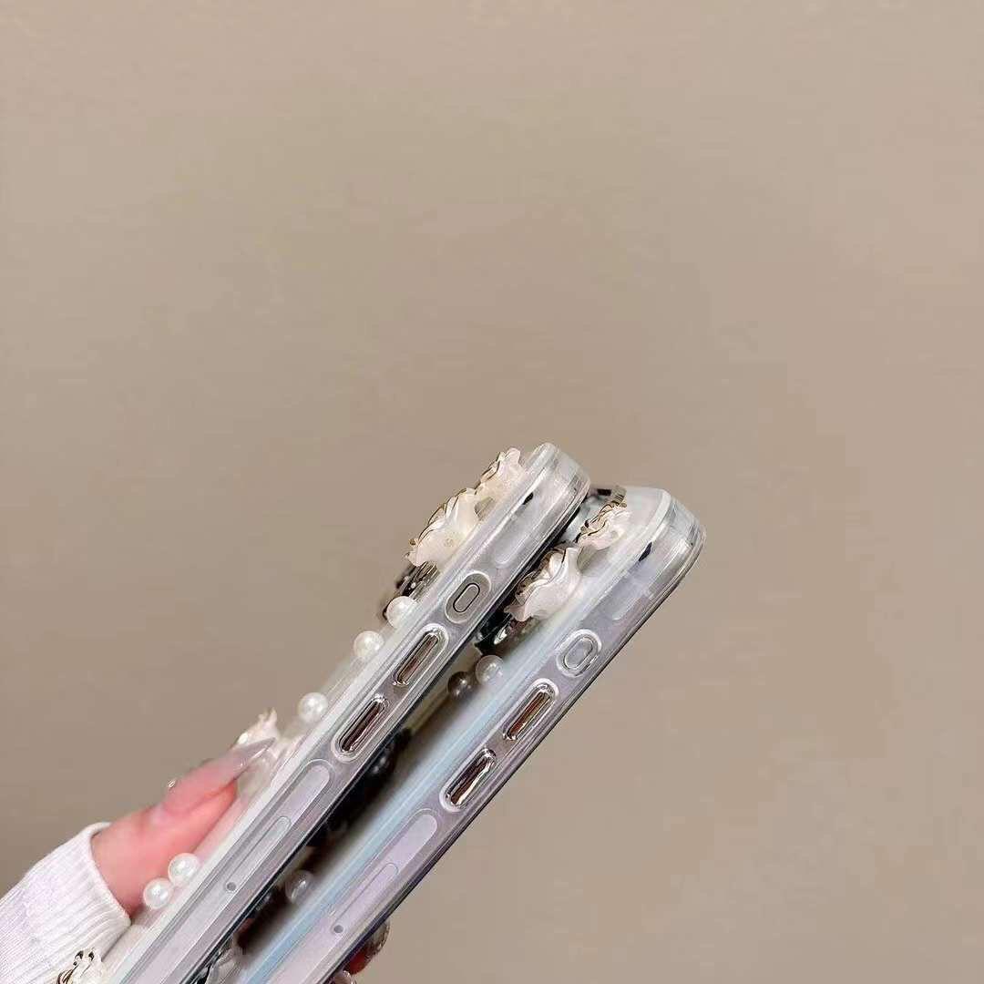 Elegant Pearl & Rose Flower Phone Case – Soft TPU Protective Cover