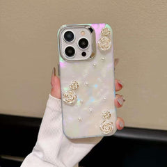 Elegant Pearl & Rose Flower Phone Case – Soft TPU Protective Cover