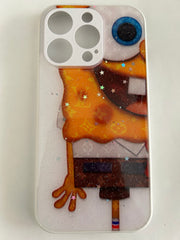 White Glitter Cartoon Character Printed Silicon Hard Case for iPhone.