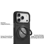 Protective Apple iPhone Back Cover - YOUNGKIT Rotating Magsafe Stand Shockproof TPU + PU Leather Phone Back Cover for iPhone 17 Pro - BLACK - Style 7