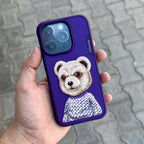 Nimmy Premium Embroidered Leather Case - Nimmy Bear Case- Purple ( No. 1338 )