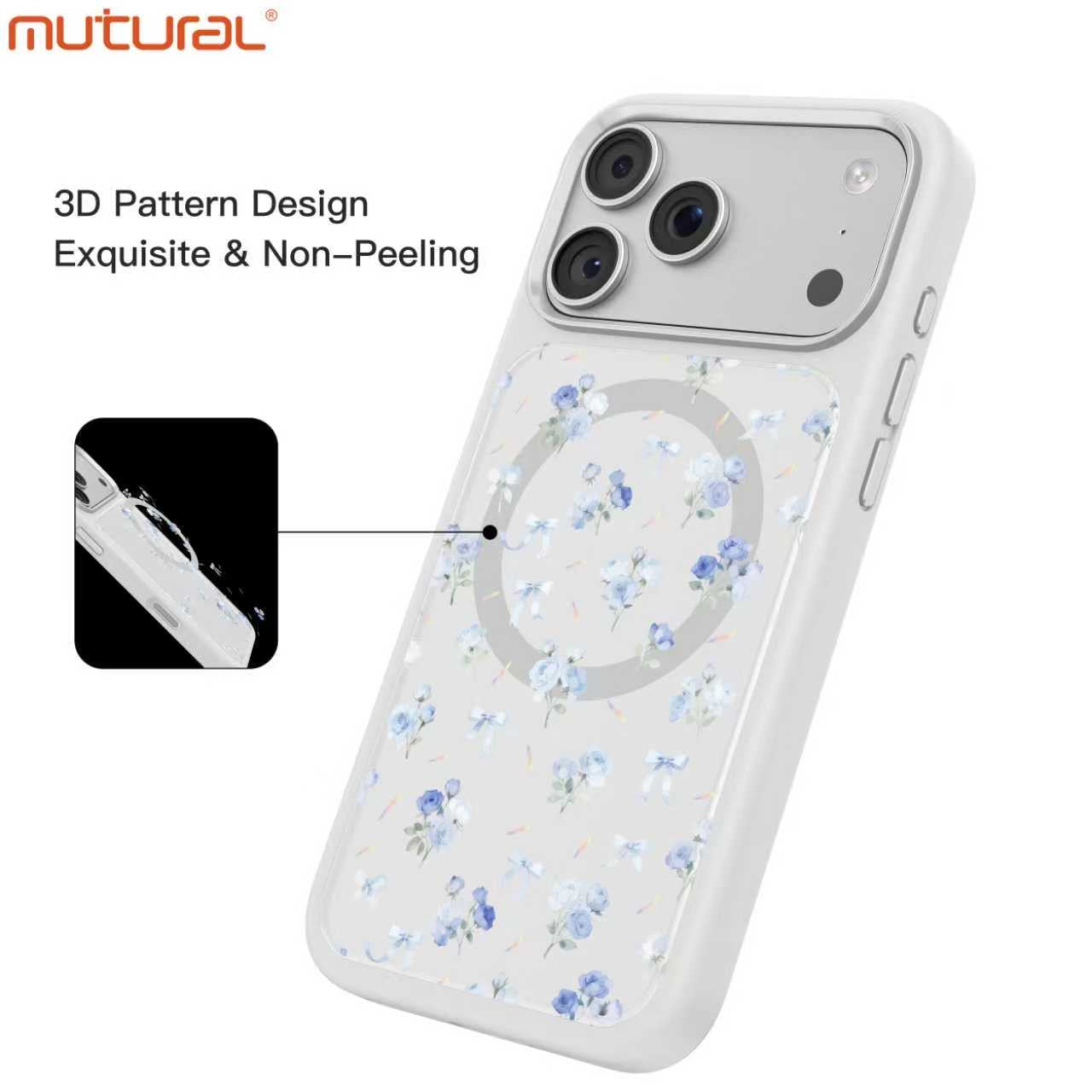 Silicon Protective Magsafe Floral Design Case for iPhone 17 Pro (White)
