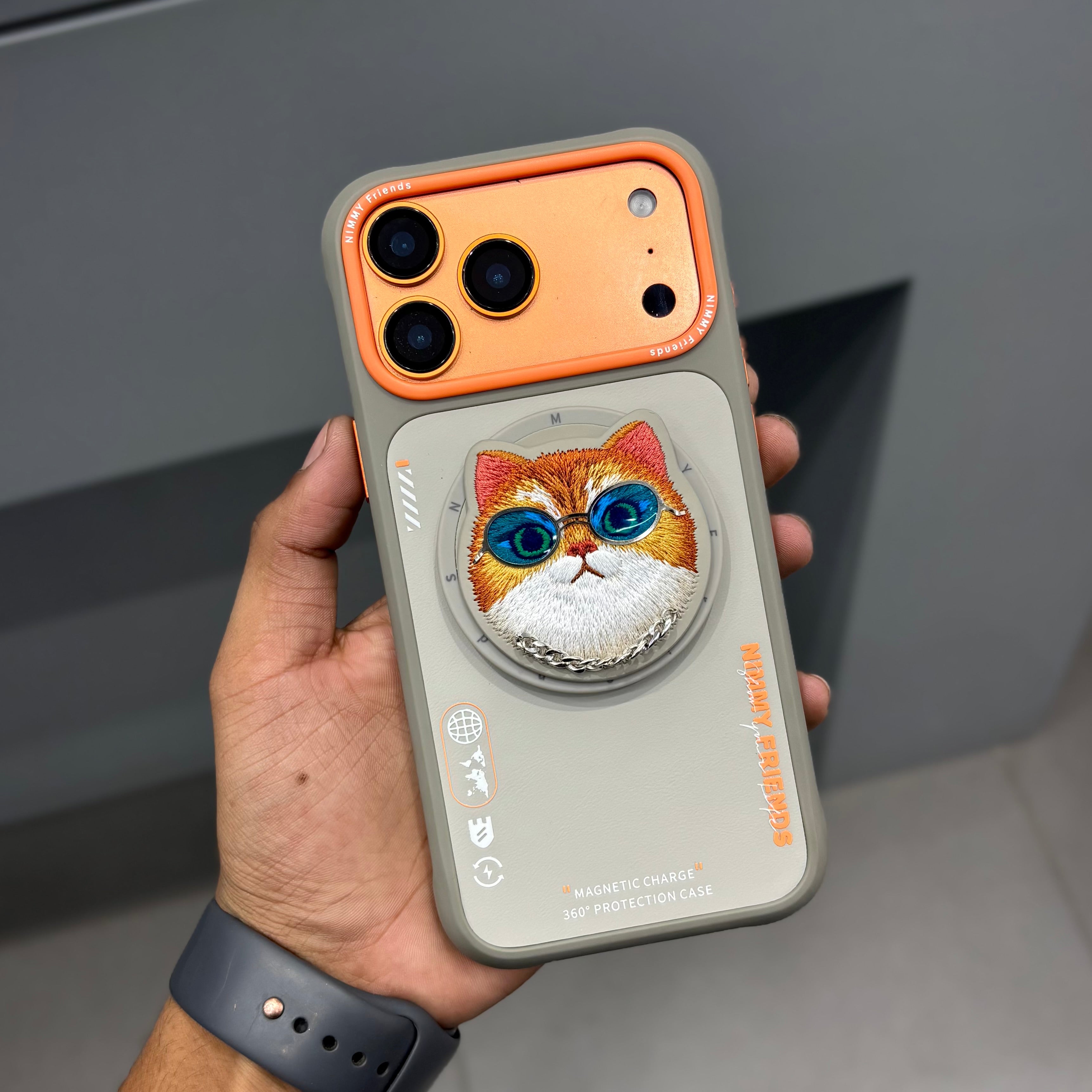 Nimmy Premium Embroidered Leather Case - NIMMY POPUP CASE - GREY ORANGE ( No. 2699 ) - Style 2