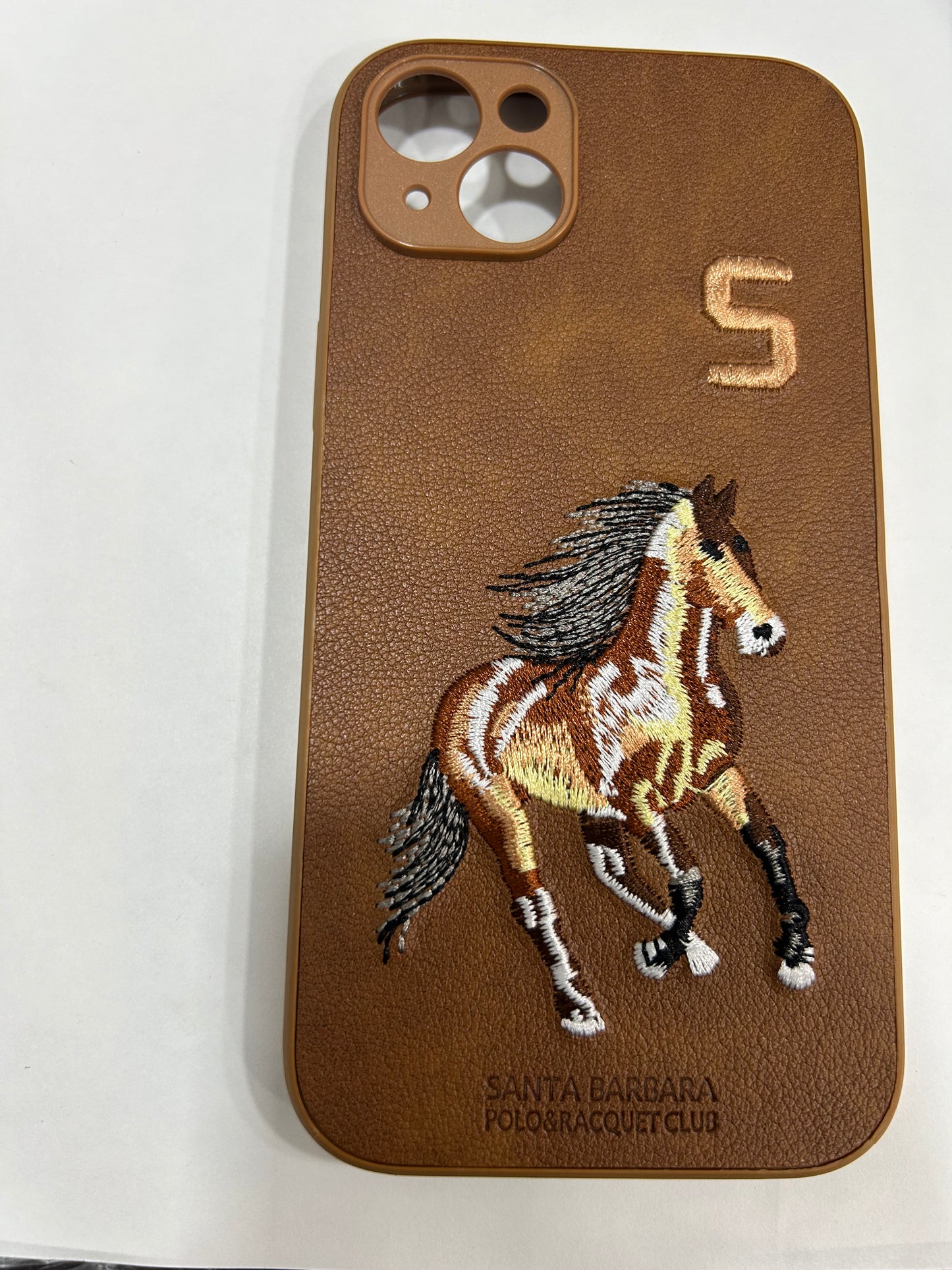 Boris Series Horse Embroidered Leather Back Silicon Hard Case for iPhone.