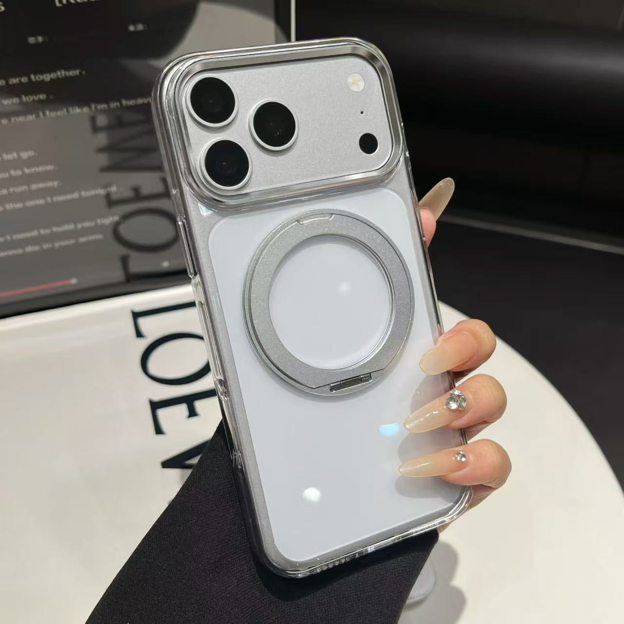 Transparent MagSafe Stand Double Colour Case For iPhone17 Pro Max(Clear)