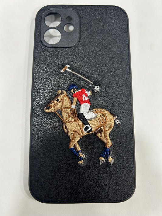 POLO JOCKEY Series Embroidered Leather Back Silicon Hard Case for iPhone.