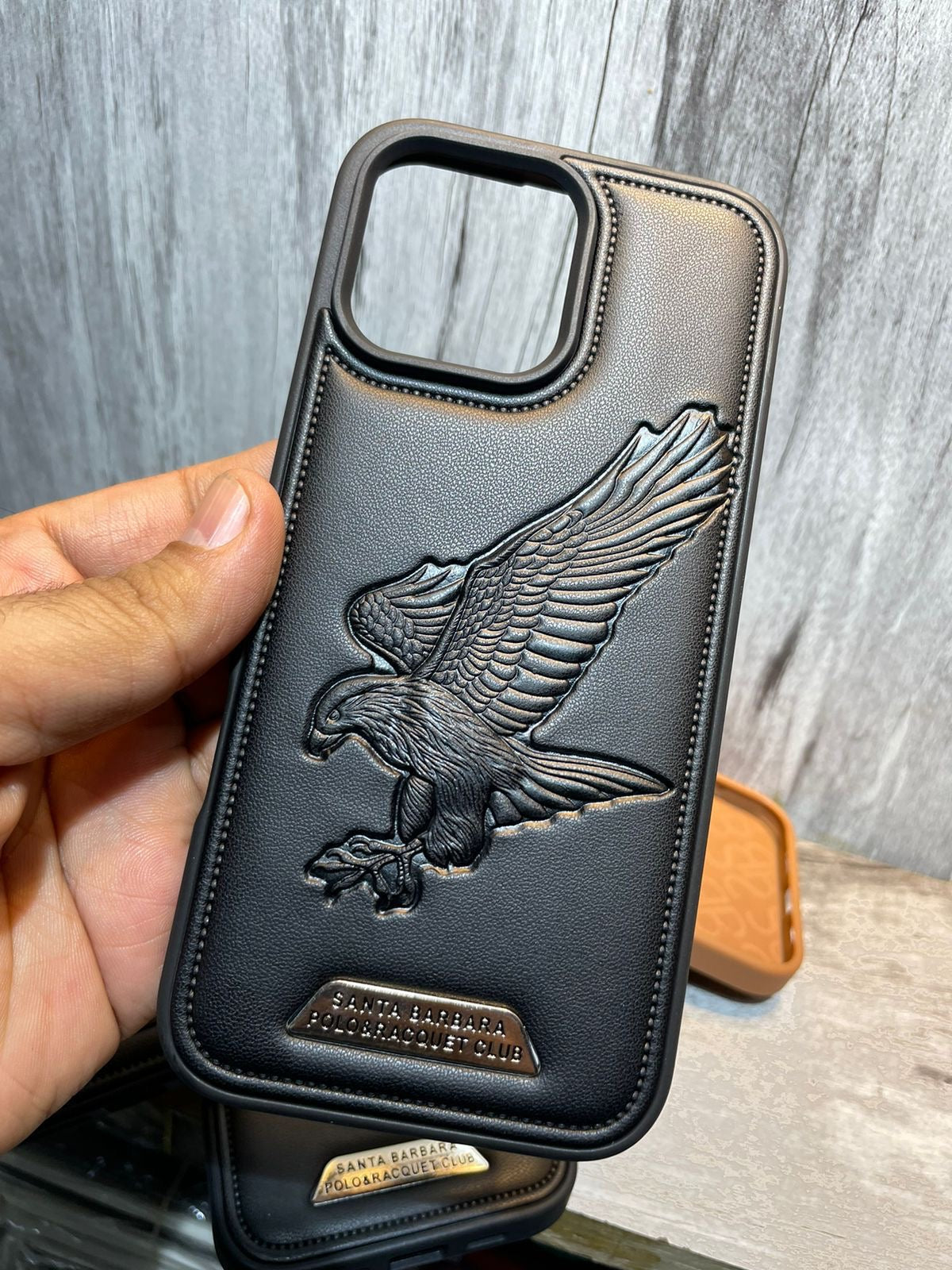 Pure Leather Eagle Case with Inside Cloth for iPhone 16 Plus