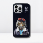 Nimmy Premium Embroidered Leather Case - Fergus Series Embroidered Tiger Luxury Faux Leather for iPhone 14 Pro Max - Style 3