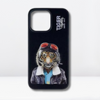 Nimmy Premium Embroidered Leather Case - Fergus Series Embroidered Tiger Luxury Faux Leather for iPhone 14 Pro Max - Style 2