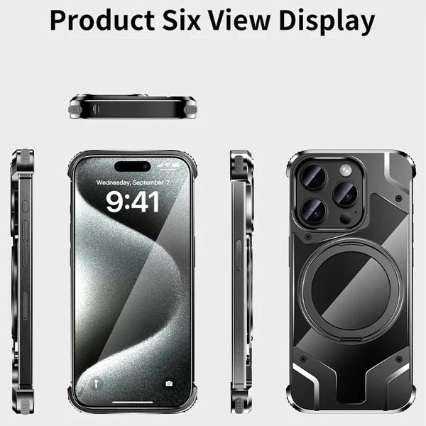 Magnetic Aluminum Alloy Frame Shockproof Phone Case with Ring Holder for