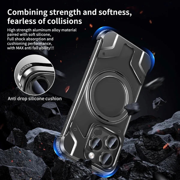 Magnetic Aluminum Alloy Frame Shockproof Phone Case with Ring Holder for