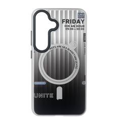 Friday Unite TPU Phone Case – Futuristic Black & Silver Gradient Design with Circular Switch Graphic