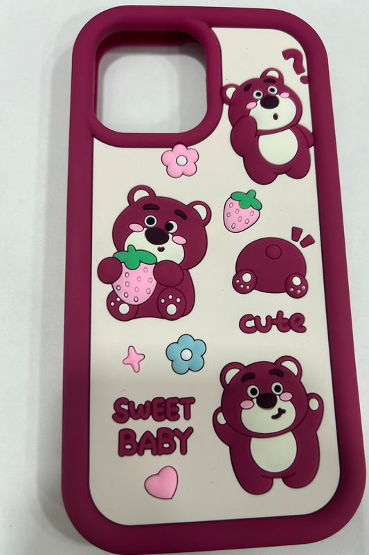 Cute Cartoon 3D Character Design Girly Cases for Girls Boys Women Teens Fun Cool Funny Silicone Soft Shockproof Cover for iPhone, Maroon